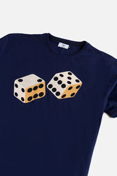 Cotton Dice Print T Shirt - Navy Blue